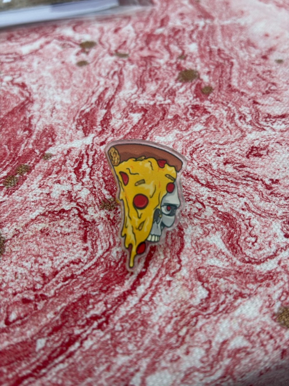Pizza Skull acrylic Pin - Yellow & Red